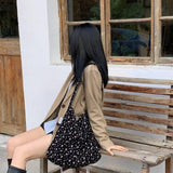 Floral Corduroy Shoulder Bag Large Capacity Retro Women's Handbag