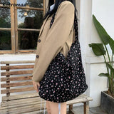Floral Corduroy Shoulder Bag Large Capacity Retro Women's Handbag