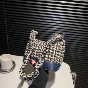 Retro Solid Braided Bucket Bag Casual Hobos Purses Handbags
