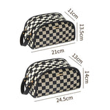 Checkerboard Plaid Cosmetic Bag Double Zipper Toiletry Bag