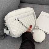 Rhombus Pattern Leather Crossbody Bag with Small Purse