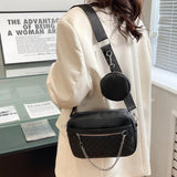 Rhombus Pattern Leather Crossbody Bag with Small Purse