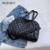 Quilted Shoulder Bag Pompom Pendant Cotton Messenger Pouch