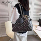 Quilted Shoulder Bag Pompom Pendant Cotton Messenger Pouch