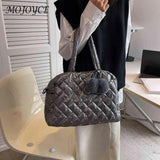 Quilted Shoulder Bag Pompom Pendant Cotton Messenger Pouch