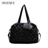 Quilted Shoulder Bag Pompom Pendant Cotton Messenger Pouch
