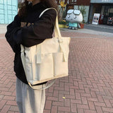 Canvas Shoulder Bags Solid Unisex School Book Bag Large Capacity Water-proof