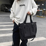 Canvas Shoulder Bags Solid Unisex School Book Bag Large Capacity Water-proof