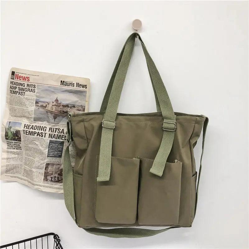 Canvas Shoulder Bags Solid Unisex School Book Bag Large Capacity Water-proof