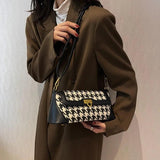 Houndstooth Knotted Handle Bag Classic Handbag PU Leather Retro Crossbody Bag