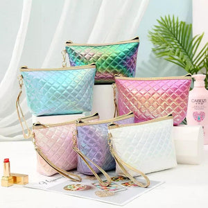 Quilted PU Cosmetic Bag Square Plaid Travel Wash Bag Ladies Cosmetic Storage
