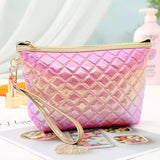 Quilted PU Cosmetic Bag Square Plaid Travel Wash Bag Ladies Cosmetic Storage