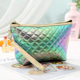 Quilted PU Cosmetic Bag Square Plaid Travel Wash Bag Ladies Cosmetic Storage