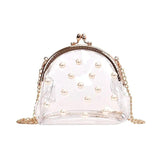 Women Transparent PVC Jelly Bag Chain Pearls Cross-body