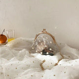 Women Transparent PVC Jelly Bag Chain Pearls Cross-body