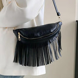 Spring Small Waist Pack PU Leather Dumpling Shaped Handbag Tassel Chest Bag