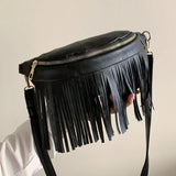 Spring Small Waist Pack PU Leather Dumpling Shaped Handbag Tassel Chest Bag