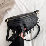Spring Small Waist Pack PU Leather Dumpling Shaped Handbag Tassel Chest Bag