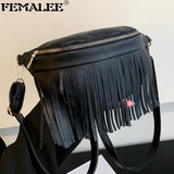 Spring Small Waist Pack PU Leather Dumpling Shaped Handbag Tassel Chest Bag