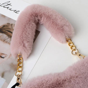 Faux Fur Heart Shaped Shoulder Bag Women Winter Handbag