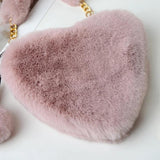 Faux Fur Heart Shaped Shoulder Bag Women Winter Handbag