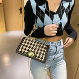 Plaid Crossbody Handbag Totes High PU Leather Chain Shoulder Messenger Bag