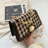 Plaid Crossbody Handbag Totes High PU Leather Chain Shoulder Messenger Bag