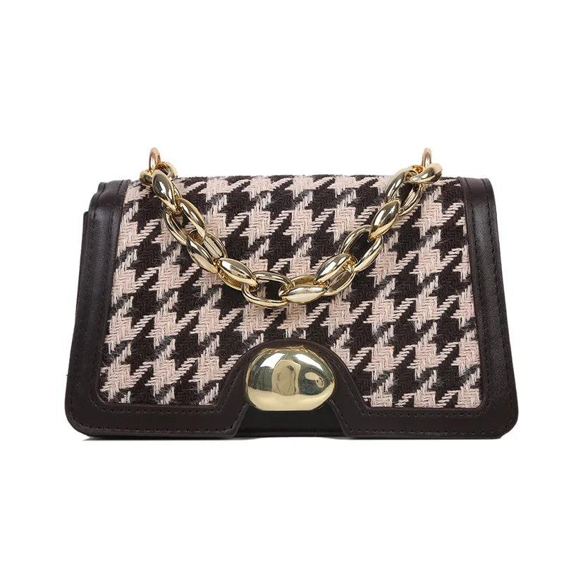 Plaid Crossbody Handbag Totes High PU Leather Chain Shoulder Messenger Bag