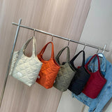 Rhombic Lattice Shoulder Bag Quilted Top-handle Bags Large Capacity Soft Casual