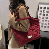 Rhombic Lattice Shoulder Bag Quilted Top-handle Bags Large Capacity Soft Casual