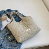 Rhombic Lattice Shoulder Bag Quilted Top-handle Bags Large Capacity Soft Casual