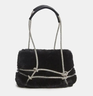 Diamonds Shoulder Bags Women Fur Fluffy Party All-match Vintage Winter Handbags