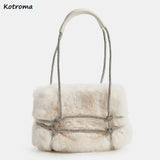Diamonds Shoulder Bags Women Fur Fluffy Party All-match Vintage Winter Handbags