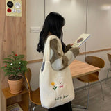 Comic Wool Shoulder Bag Embroidery Handbag Large Capacity