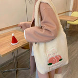 Comic Wool Shoulder Bag Embroidery Handbag Large Capacity