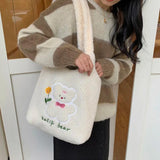 Comic Wool Shoulder Bag Embroidery Handbag Large Capacity