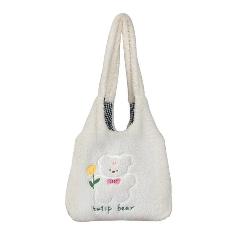 Comic Wool Shoulder Bag Embroidery Handbag Large Capacity