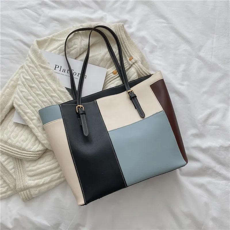 Panelled Shoulder Bags Women High PU Leather Underarm Handbag Plaid Trending
