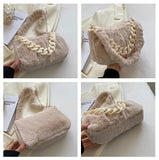 Fluffy Fur Shoulder Bag with Thick Chain for Women