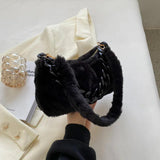 Fluffy Fur Shoulder Bag with Thick Chain for Women