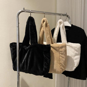 Winter Plush Shoulder Shopper Bag Women Large Tote Fluffy Fur Soft Fabric Handba