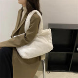 Winter Plush Shoulder Shopper Bag for Women Soft Fabric Fluffy Fur Large Handbag