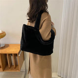 Winter Plush Shoulder Shopper Bag for Women Soft Fabric Fluffy Fur Large Handbag