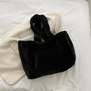 Winter Plush Shoulder Shopper Bag for Women Soft Fabric Fluffy Fur Large Handbag