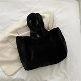 Winter Plush Shoulder Shopper Bag for Women Soft Fabric Fluffy Fur Large Handbag