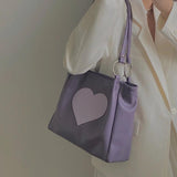 Heart Pattern Women PU Leather Shoulder Bags Female Girl Purple Underarm Bag