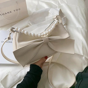 Women Bow Handbag Messenger Bag Soft Leather Shoulder Bag
