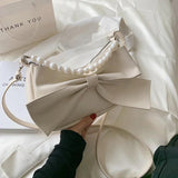 Women Bow Handbag Messenger Bag Soft Leather Shoulder Bag