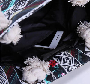 Elephant Print Travel Shoulder Bag Big Capacity Beach Handbag