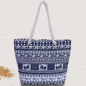 Elephant Print Travel Shoulder Bag Big Capacity Beach Handbag